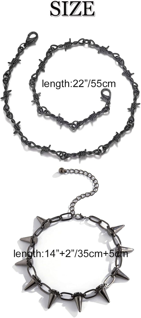 Punk Black Barbed Wire Chain Necklace for Women Men Gothic Spike Taper Choker Necklaces Adjustable Emo Eboy Jewelry Gift...